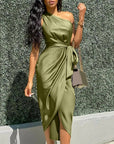 ALESSIA™ | Silk Asymmetrical Maxi Dress with Ruffles