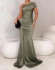 ALESSIA™ | One-shoulder Solid Colour Slit Dress